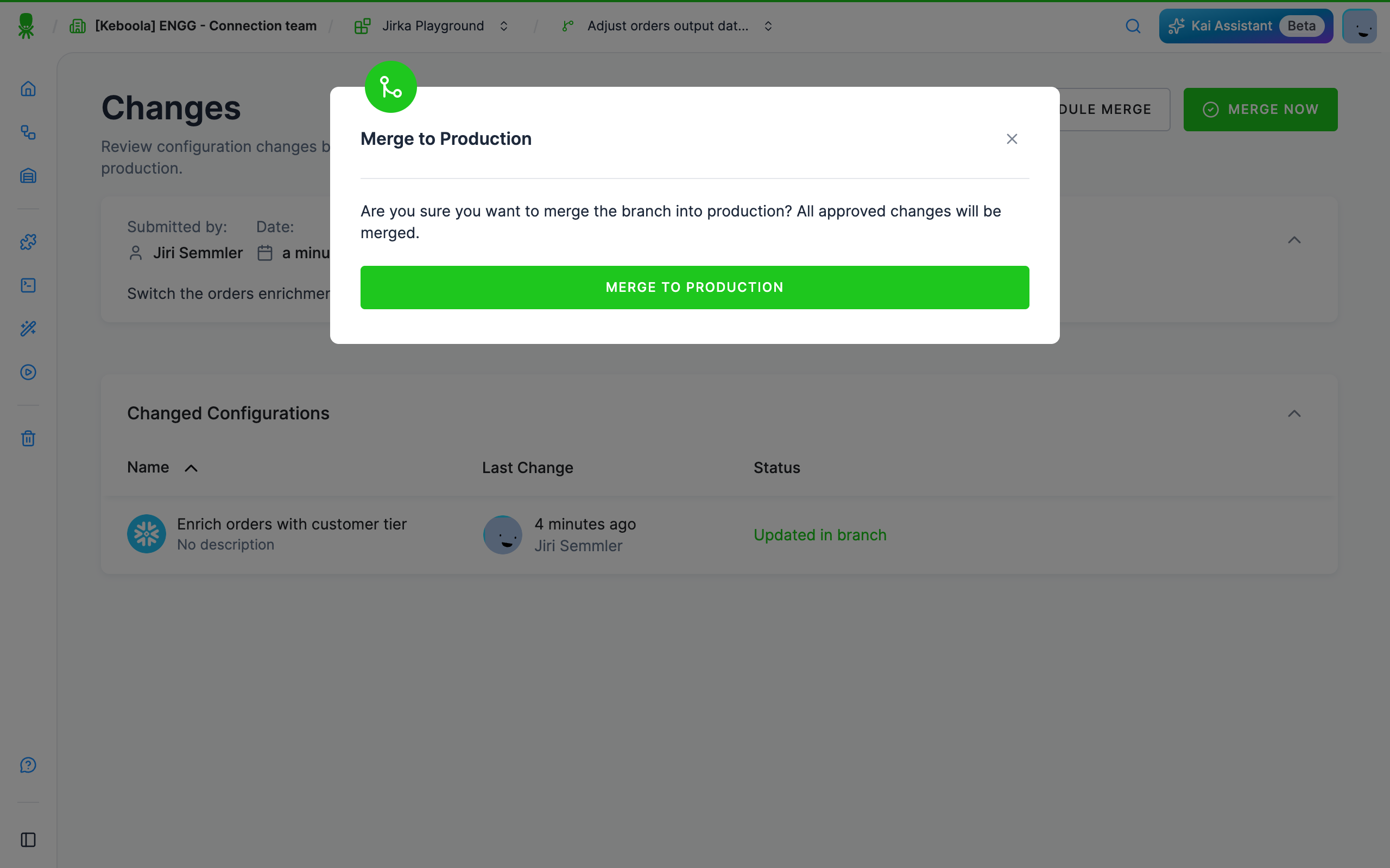 Screenshot - Merge to production confirmation